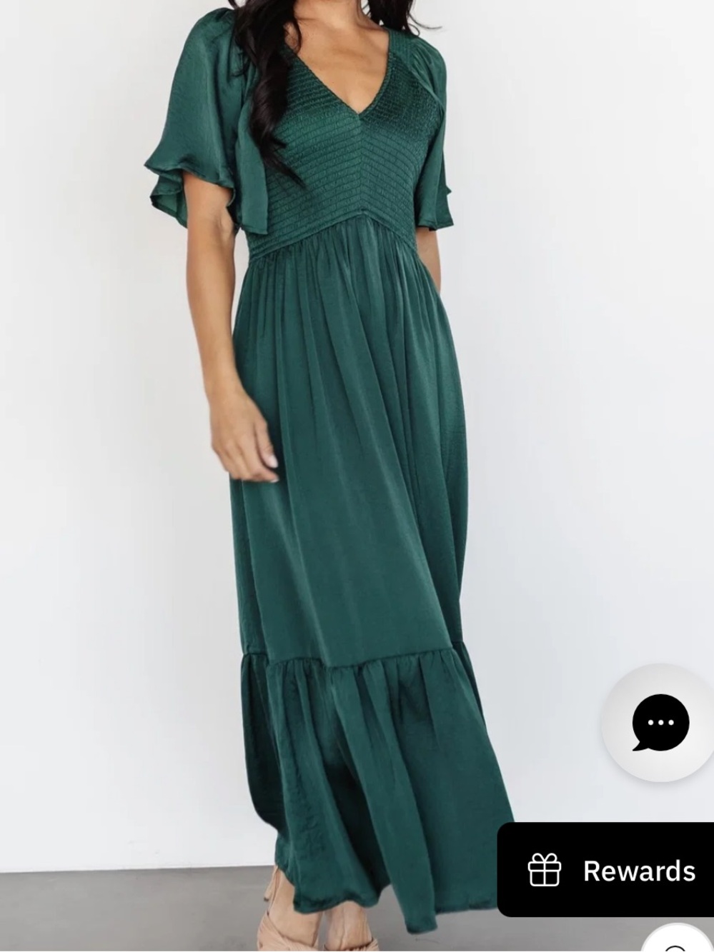 New!!! Baltic Born Emerald Satin Lovell Smocked Midi Dress